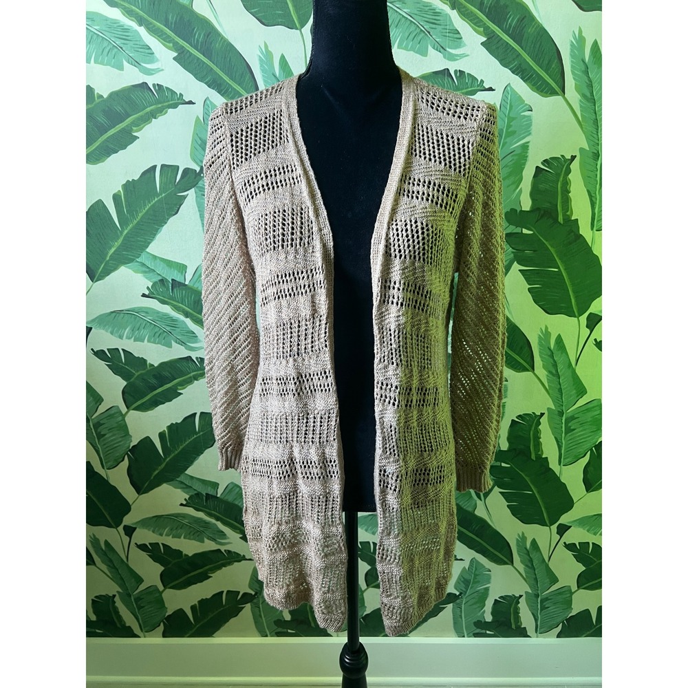 Christopher & Banks Open Front Cardigan Sweater Womens Petite Medium Tan